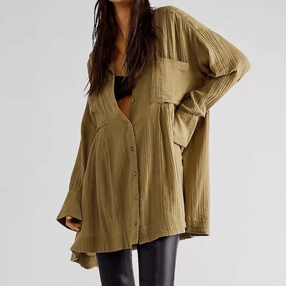 Free People Dresses & Skirts - Free People Dried Aloe Green The Voyager Mini Dress Women's Size Large NWT